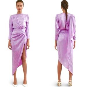 NEW Ronny Kobo Jade Jacquard Silk Blend Slit Midi Dress Lavender Sz L NWT
